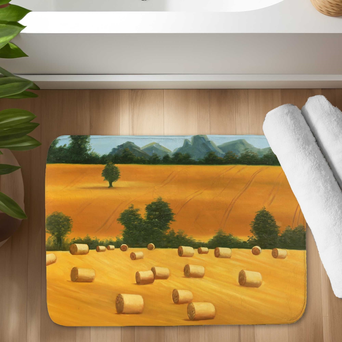 C1BM1724DA3NVI 17 x 24 in. Hay Bale Fields Bath Mat - Cozy Mountain Bedroom Decor