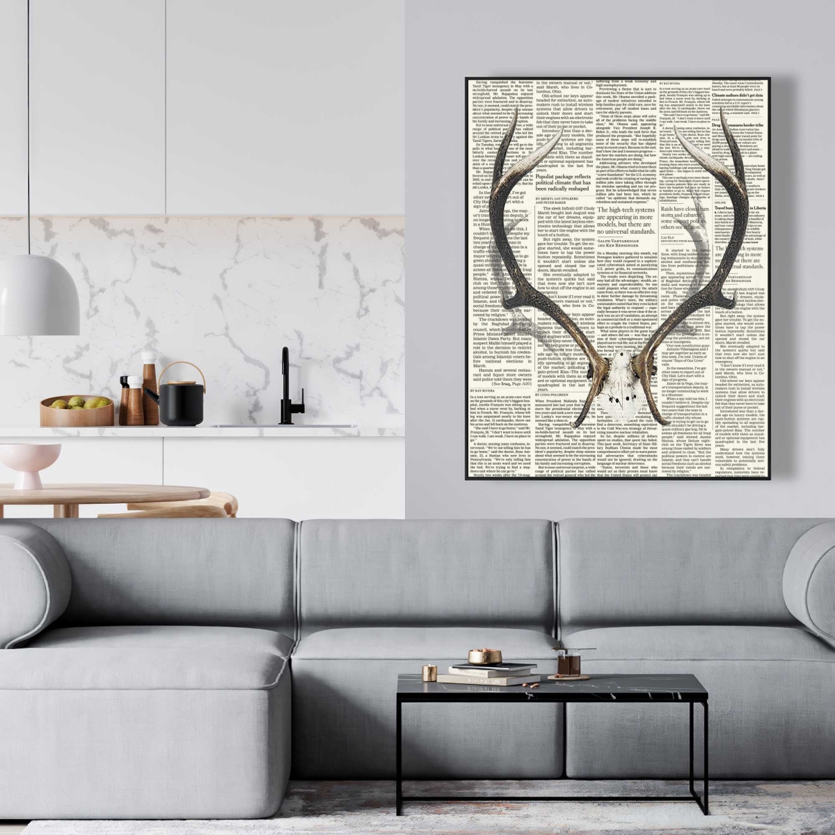 C1FC36488T5YHU 36 x 48 in. Deer Horns with Sapper - Rustic Framed Canvas Decor