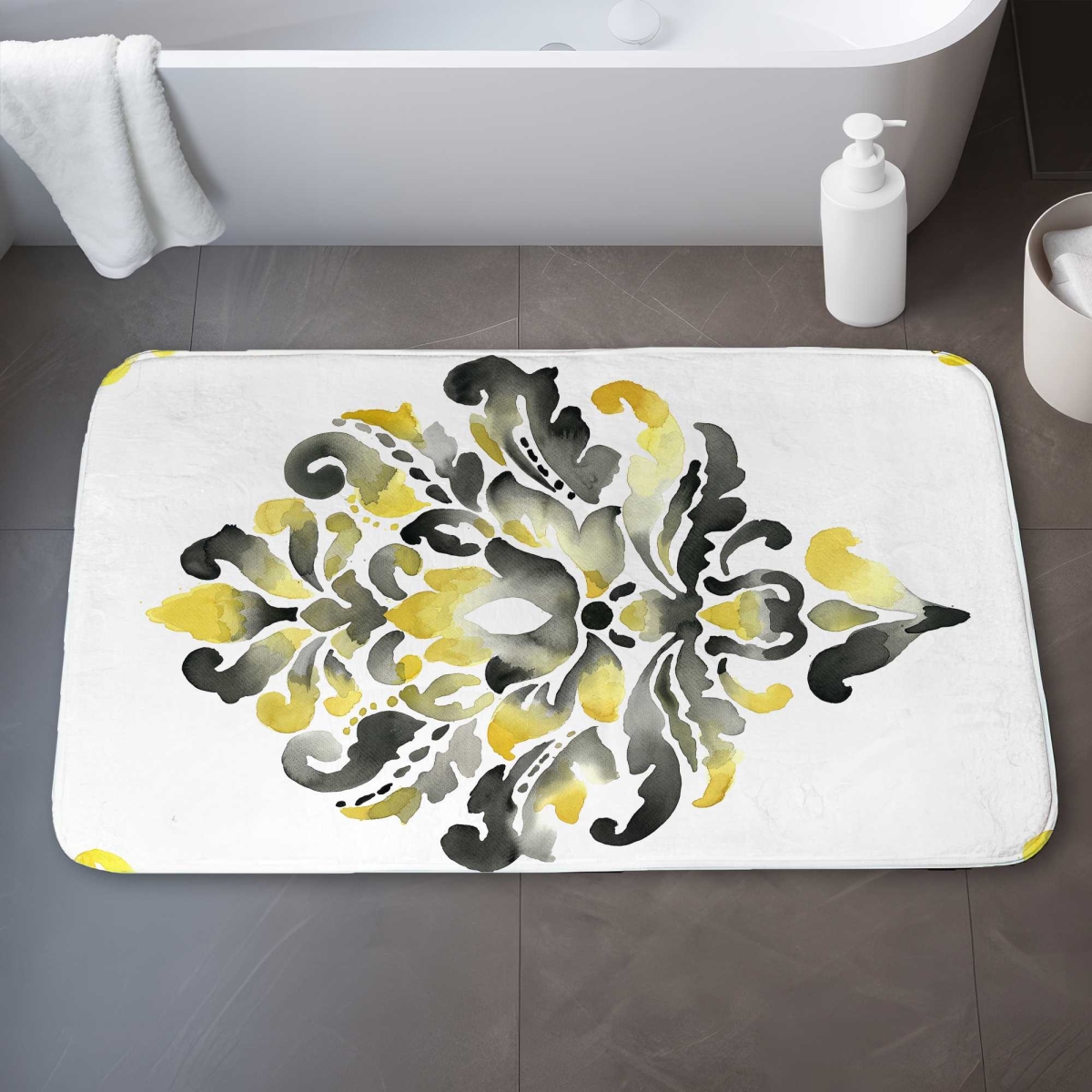 C1BM2134Q5QJWS 21 x 34 in. Baroque Ornament Yellow Patterns Bath Mat - Decor Accent