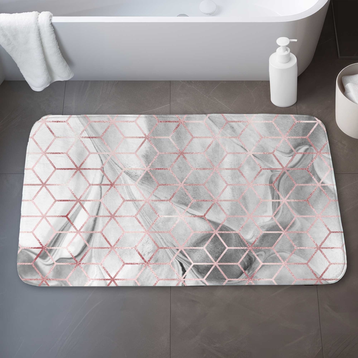 C1BM2134WB96BI 21 x 34 in. Symmetry Pattern Gray Bath Mat - Elegant Decor Accessory