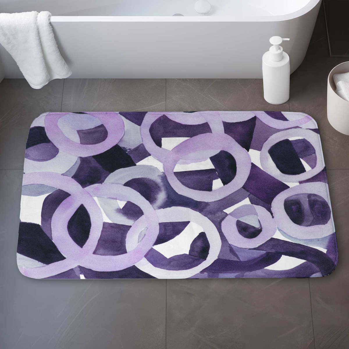 C1BM2134XJS4E3 21 x 34 in. Abstract Purple Rings - Illustrative Bath Mat for Home Decor