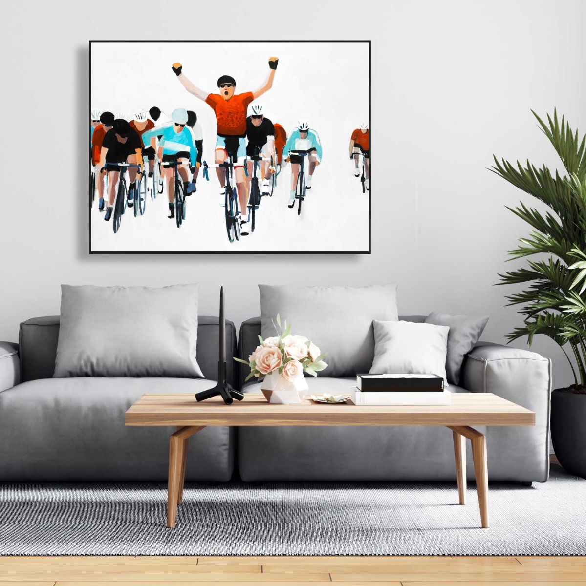 C1FC3648ZG4UNM 36 x 48 in. Cyclists at the End of a Race - Blue Framed Canvas Art
