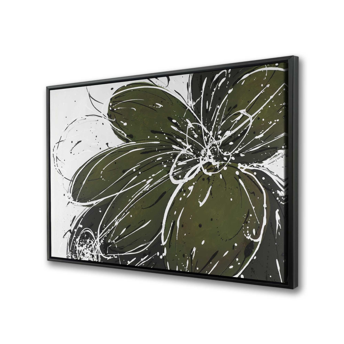 C1FC2436J6B7WT 24 x 36 in. Green Flower with Splash Outline - Framed Canvas Home Decor