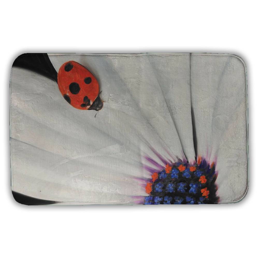 5930-3421-FL175 21 x 34 in. White Daisy & Ladybug Bath Mat - Floral Home Decor