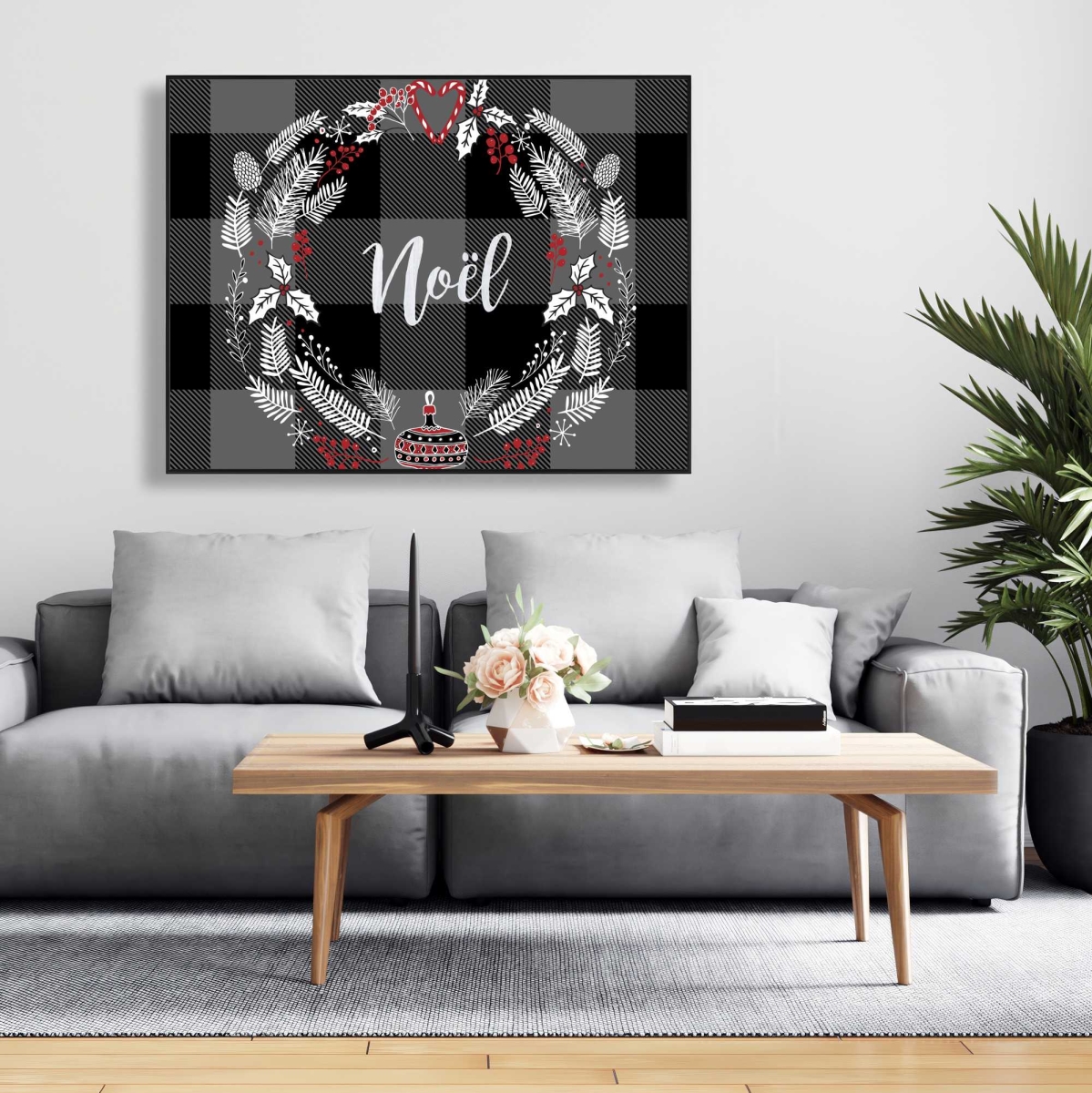 C1FC3648DFD2LD 36 x 48 in. Christmas Wreath - Black Framed Canvas Holiday Home Decor