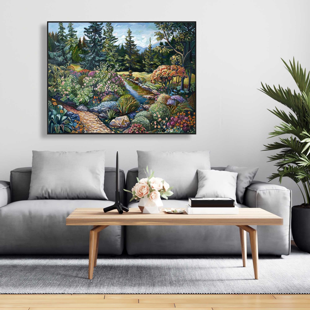 C1FC3648ENO2WV 36 x 48 in. Garden Gray Framed Canvas - Elegant Home Decor Art Piece