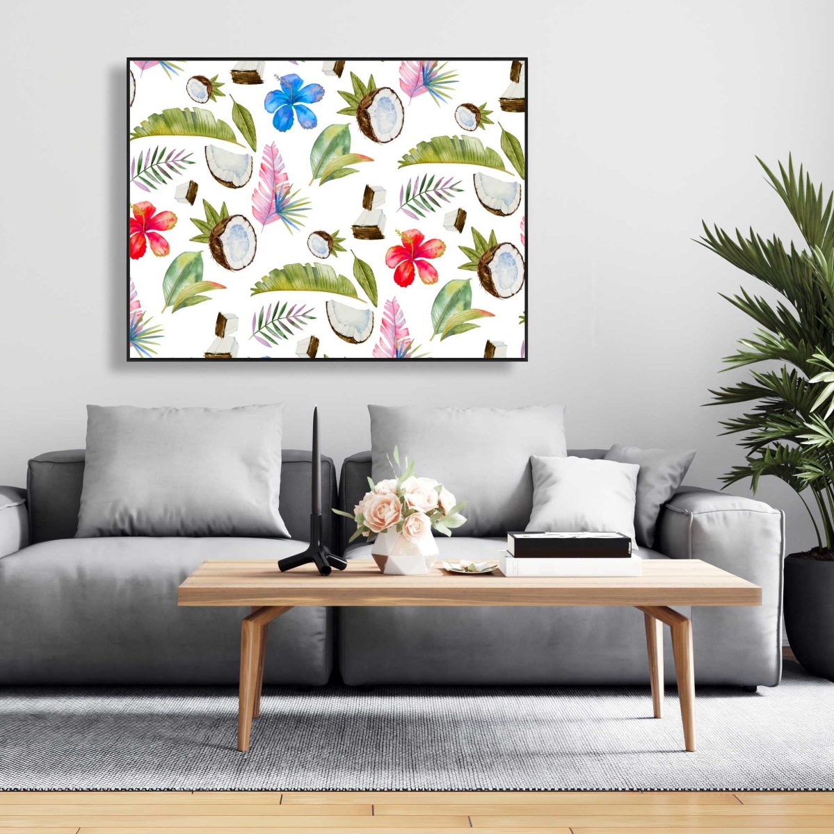 C1FC3648FRSB6A 36 x 48 in. Tropical Pattern - Floral Botanical Framed Canvas Decor