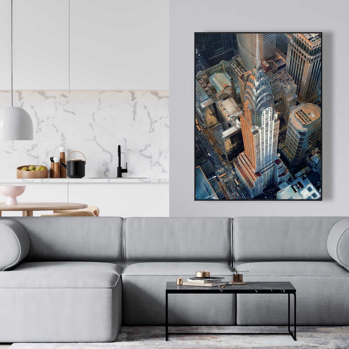 C1FC3648GRBM2S 36 x 48 in. Chrysler Building Canvas Art - Hyperrealist Gray Framed