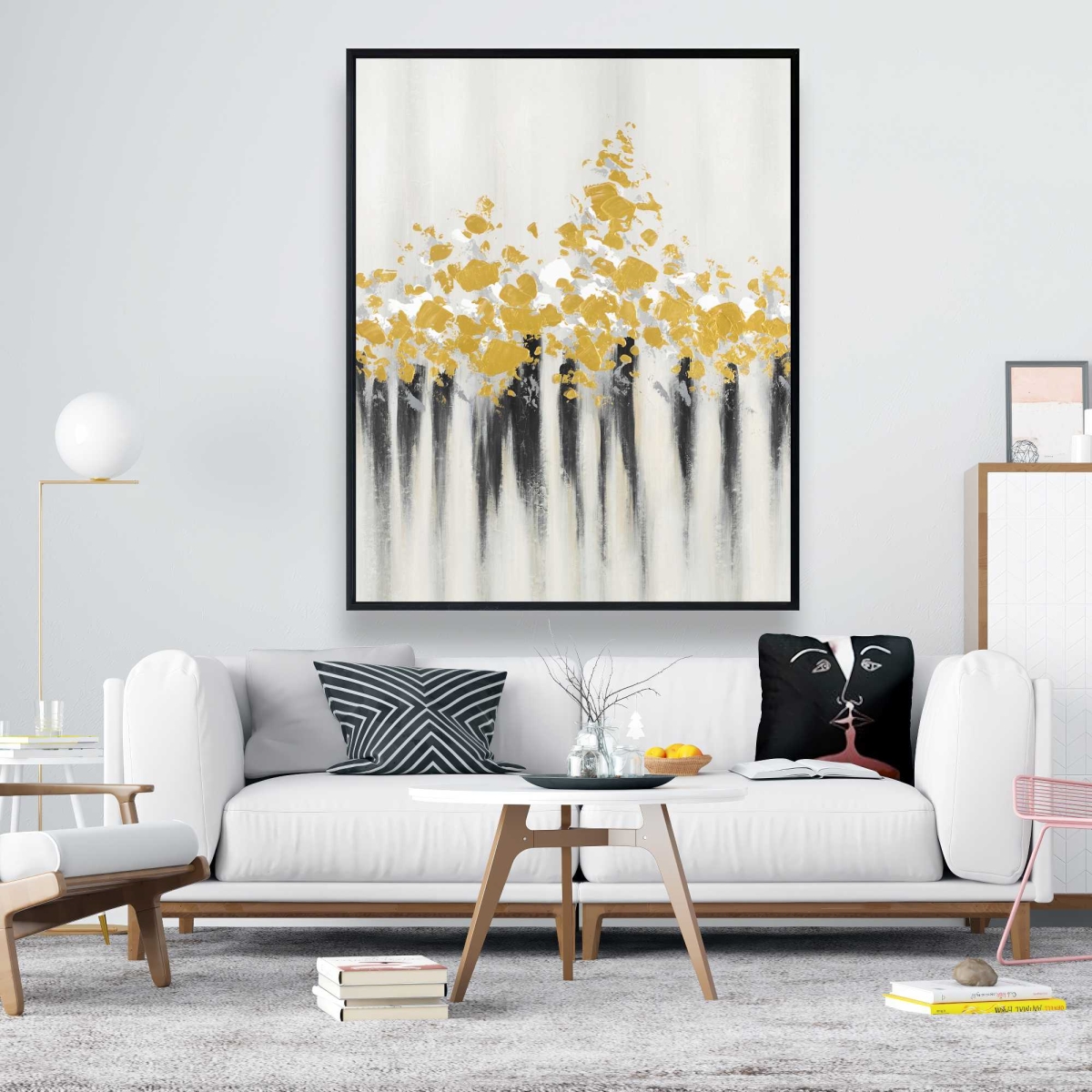 C1FC4860KTJGR4 48 x 60 in. Abstract Gold Flowers - Modern Framed Canvas Home Decor