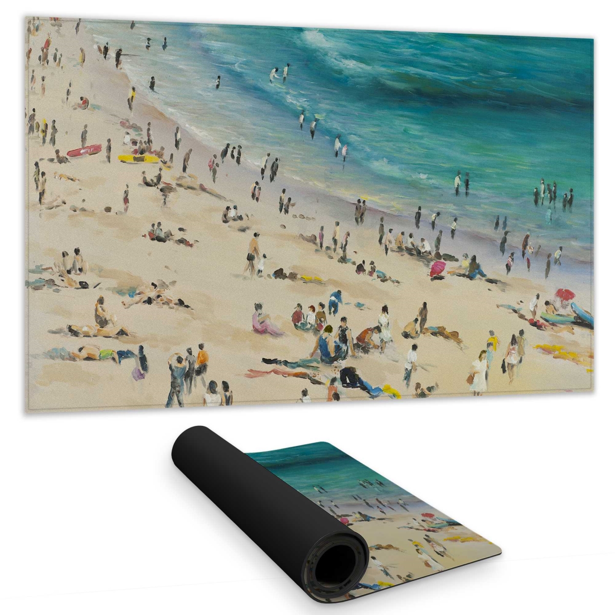 C1DM1424ZV21BZ 14 x 24 in. Summer Crowd at the Beach - Turquoise Gaming Desk Mat for Decor