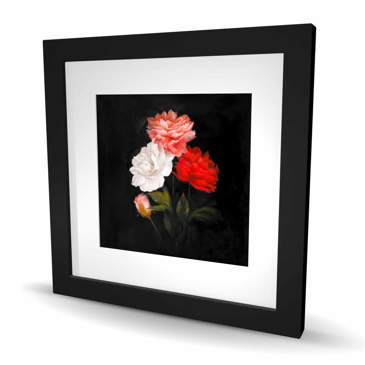 C1FM16162DE92E 16 x 16 in. Small Bundle of Roses - Framed Matted Print Wall Art for Home Decor