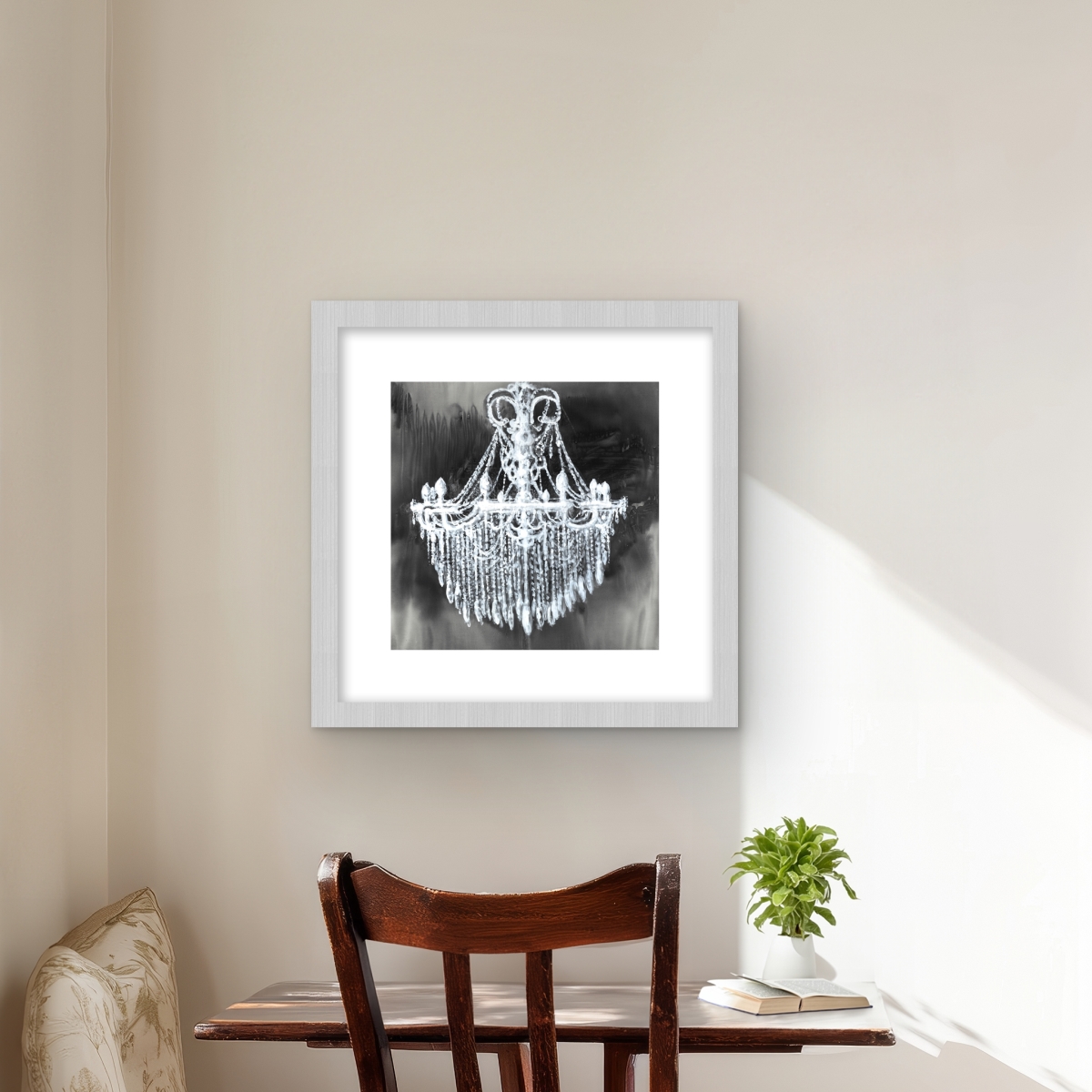 C1FM16162MAASY 16 x 16 in. Big Glam Chandelier - Still Life Blue Framed Print Wall Art for Decor