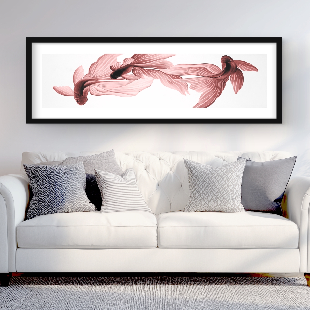 C1FM20606ROVM4 20 x 60 in. Red Betta Fish Framed Matted Print Wall Art - Coastal Asian Art Decor