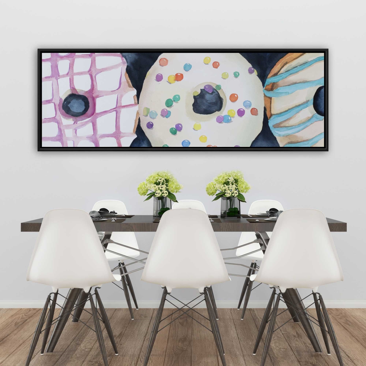 C1FC2060SJNIXT 20 x 60 in. Watercolor Delicious Looking Doughnuts - Framed Canvas Art