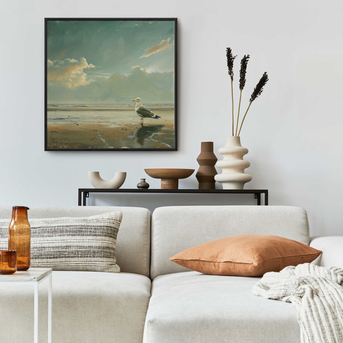 C1FC2424VR4GK7 24 x 24 in. Relaxed Seagull - Green Framed Canvas for Home Decor