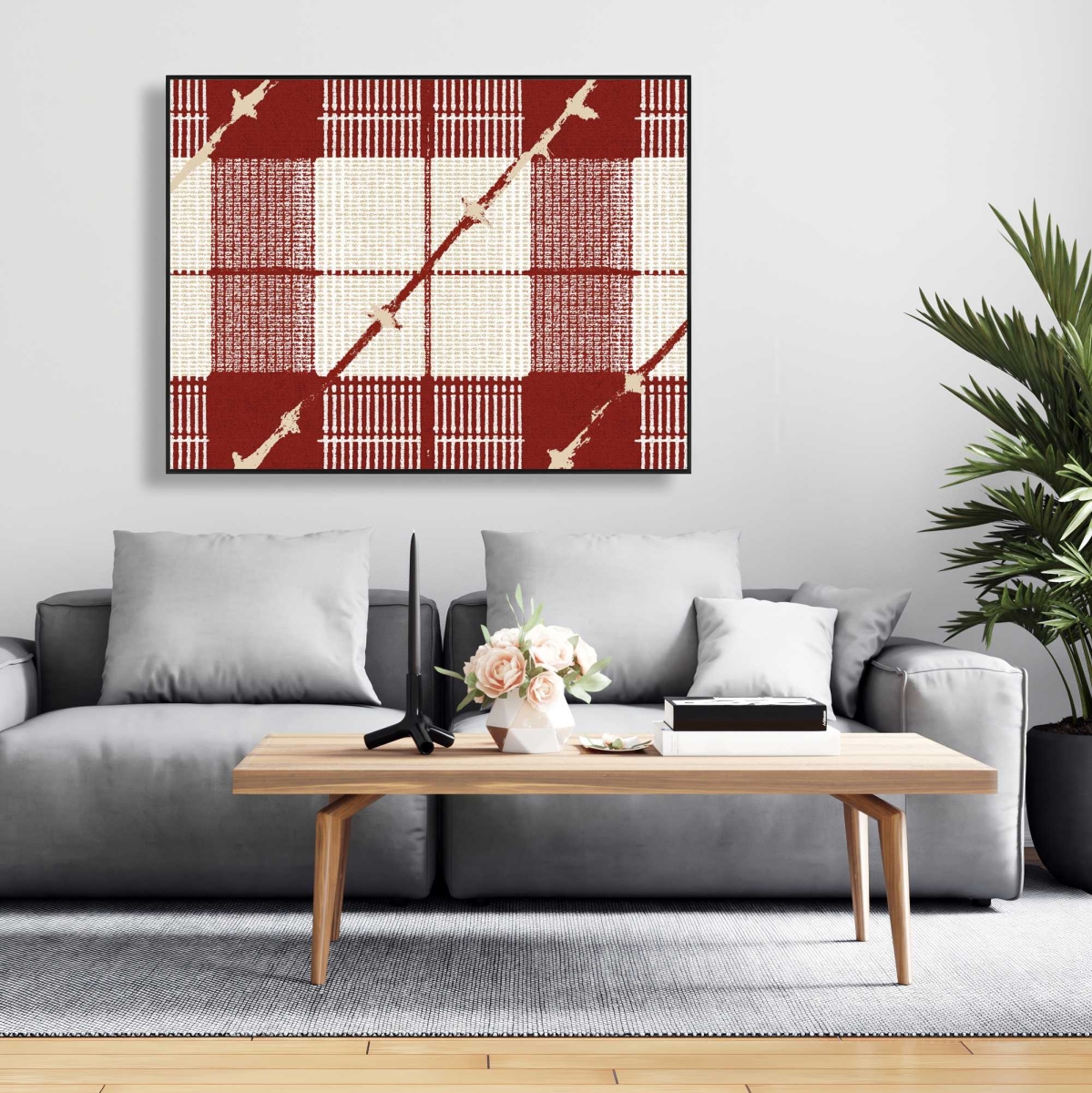 C1FC3648X00LGU 36 x 48 in. Red Square Pattern - White Framed Canvas Home Decor Art