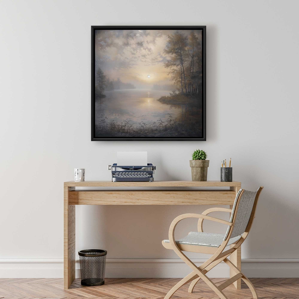 C1FC2424EY0DDF 24 x 24 in. Misty Sun - White Framed Canvas for Elegant Home Decor