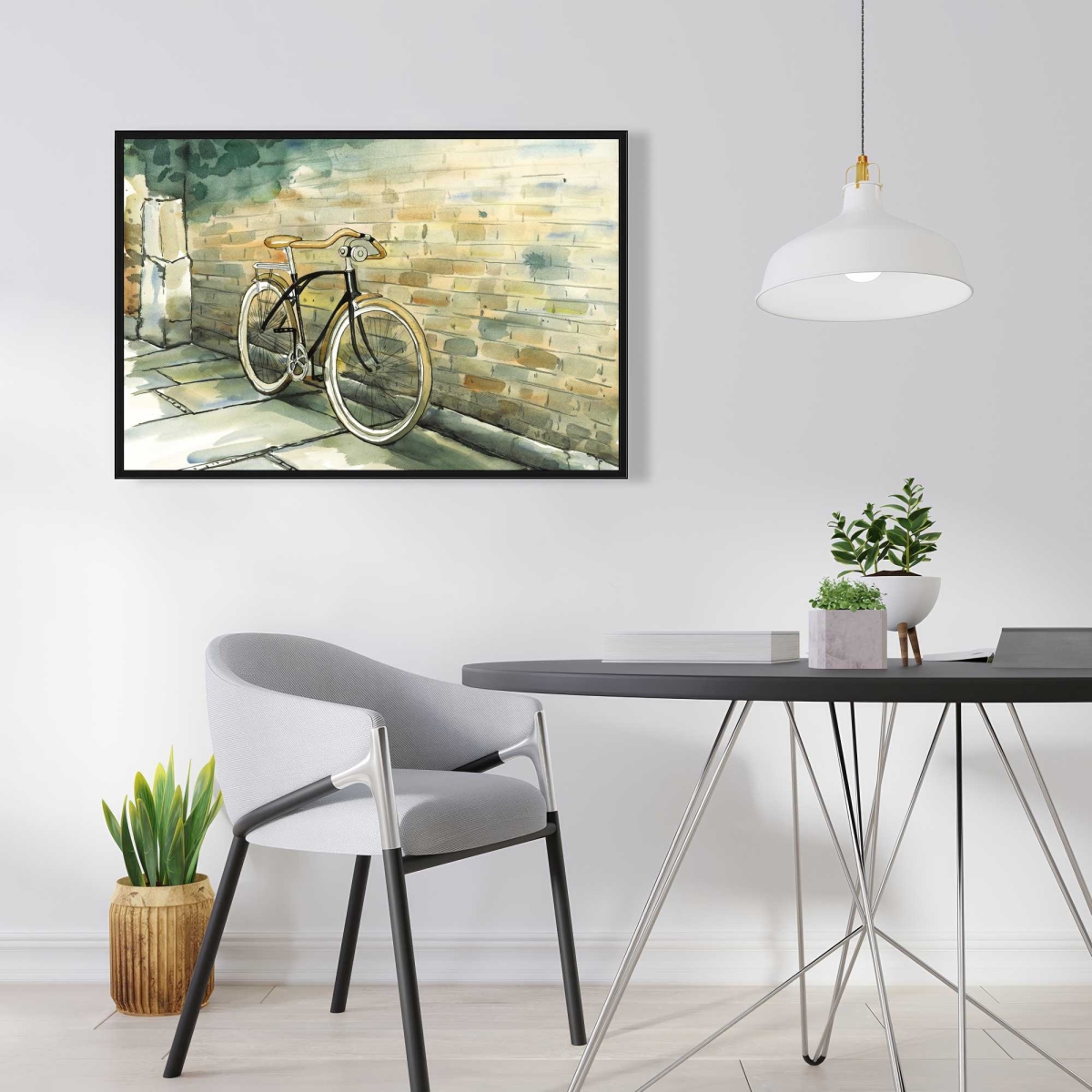 C1FC2436PCMOHW 24 x 36 in. Old Urban Bicycle - Scenic Kitchen Framed Canvas