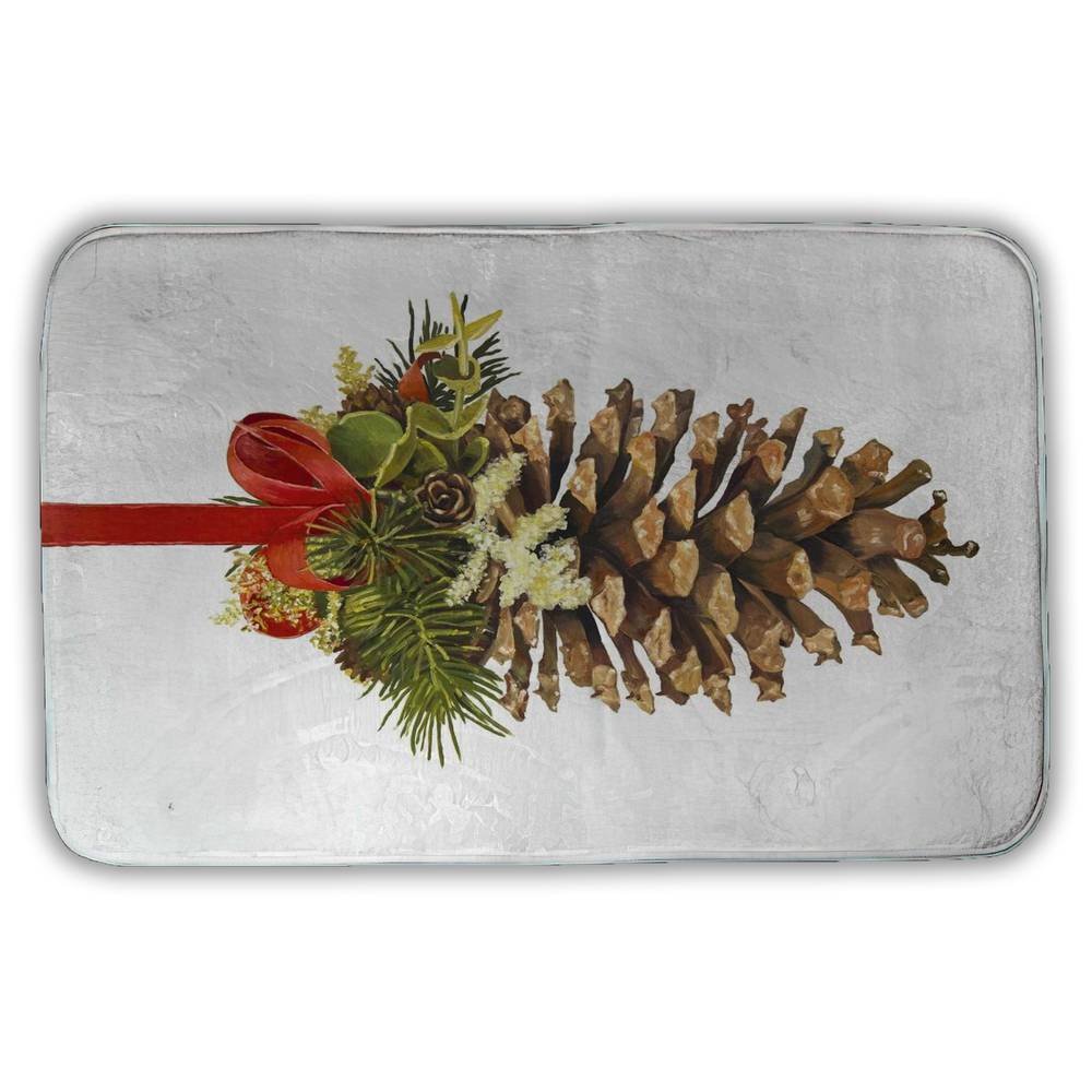 5930-3421-HO12 21 x 34 in. Christmas Pine Cone - Botanical Green Bath Mat
