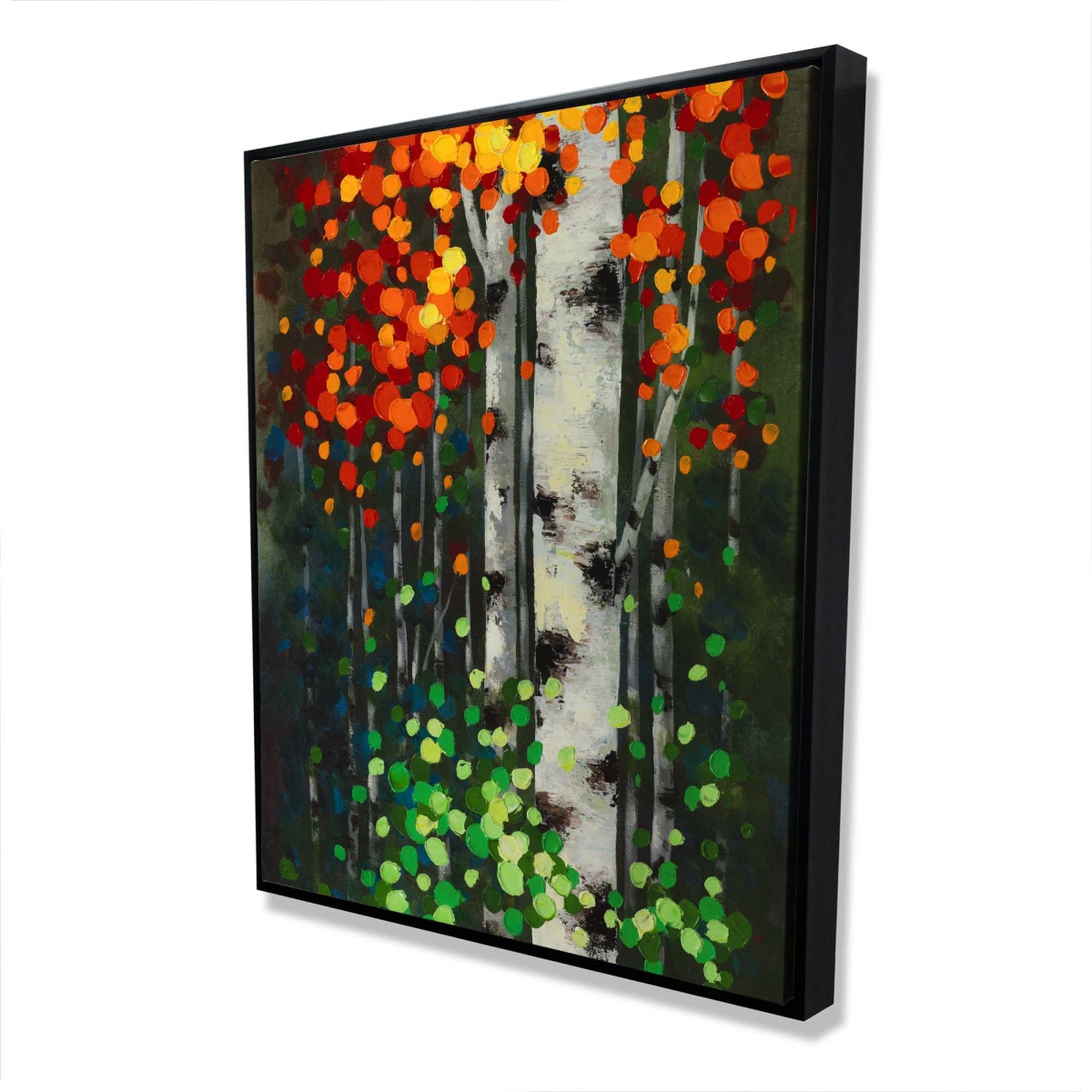 C1FC4860Y55INC 48 x 60 in. Birch with Two-Tone Leaves - Orange Trees Framed Canvas