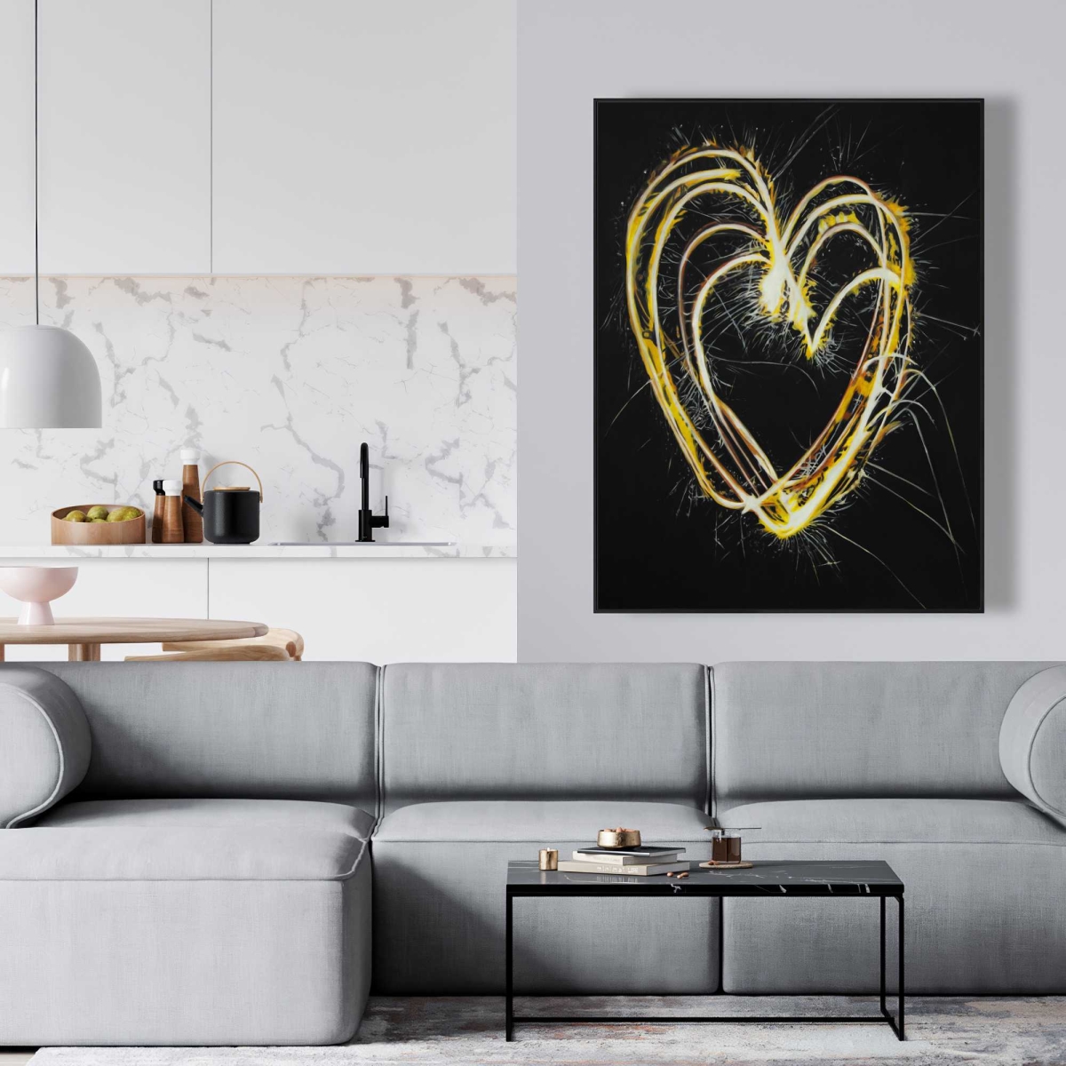 C1FC3648C84SU7 36 x 48 in. Fireworks Heart - Framed Canvas Bedroom Pattern
