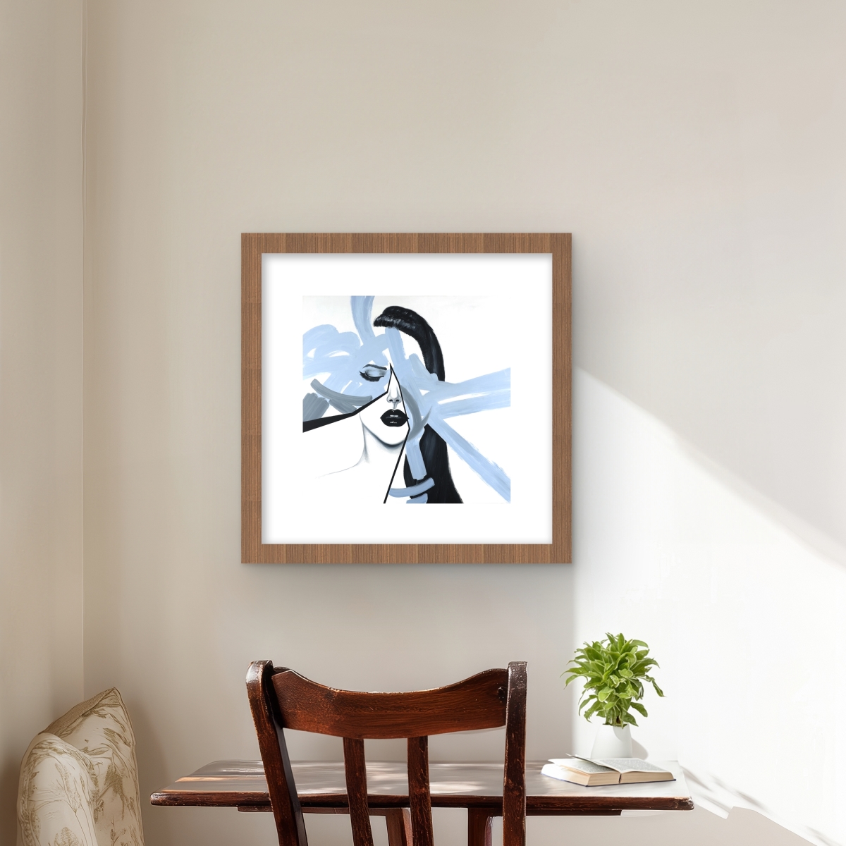 C1FM1616IRLMEI 16 x 16 in. Abstract Blue Woman Portrait - Romantic Black Framed Print Wall Art