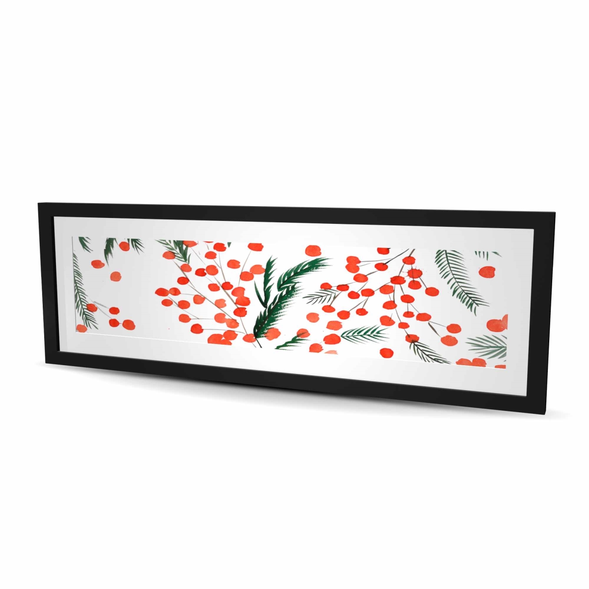 C1FM16483OU7WU 16 x 48 in. Mistletoe Leaf Pattern - Holidays Red Framed Matted Print Wall Art