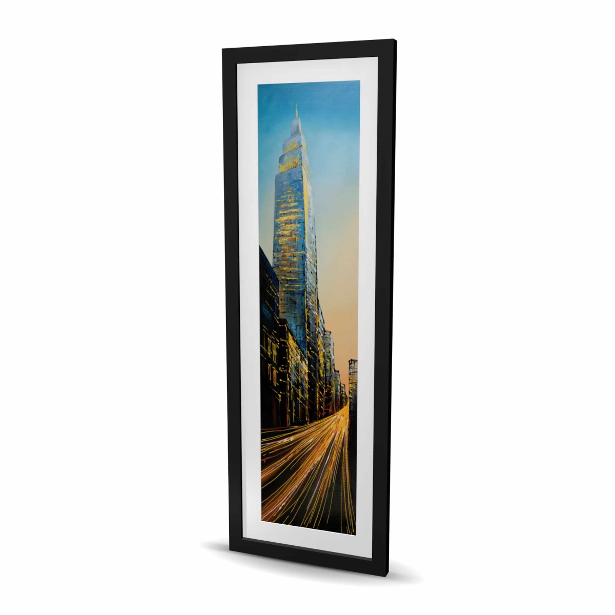 C1FM16483RJACK 16 x 48 in. In the Street of Empire State Building - Orange Framed Print Wall Art