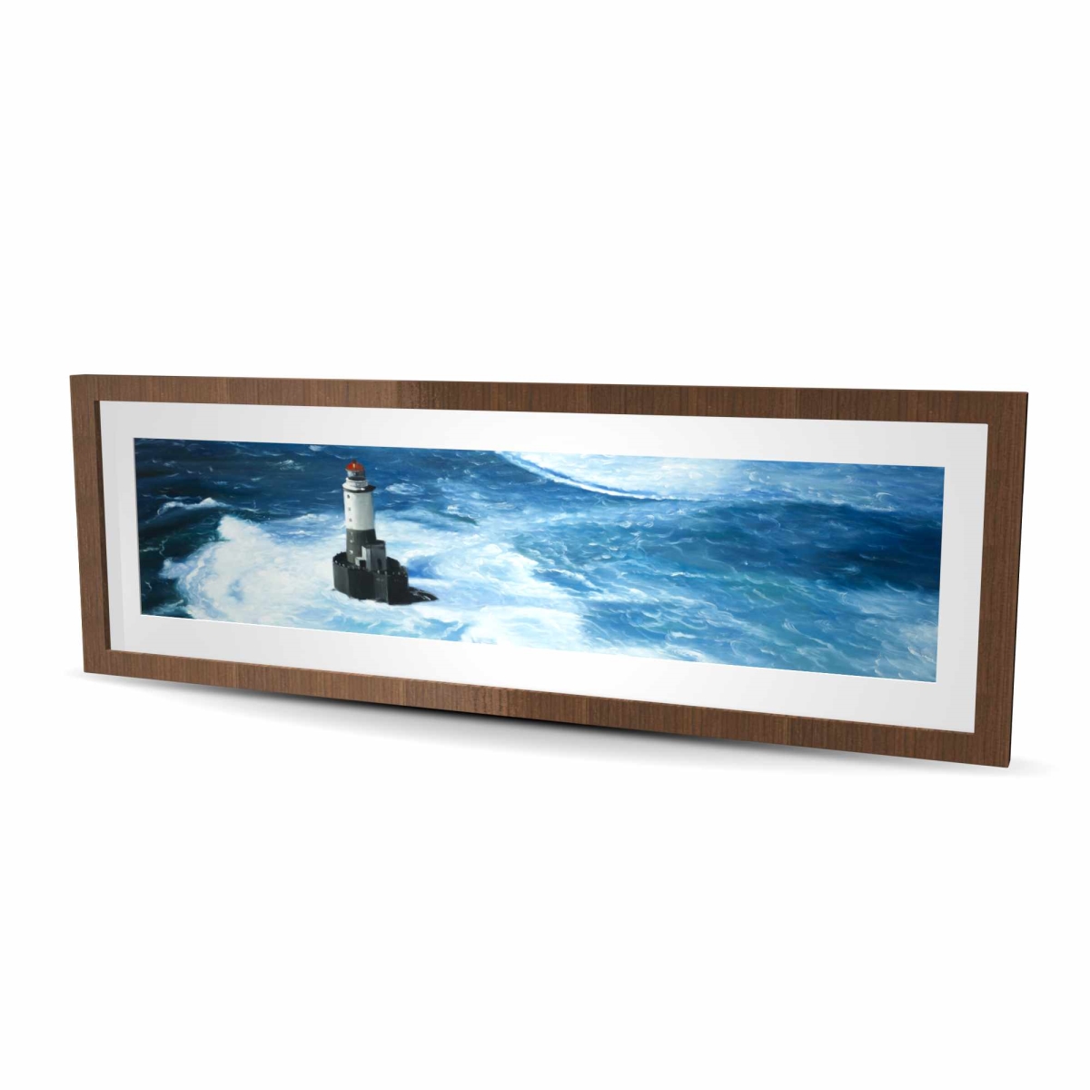C1FM16484013L7 16 x 48 in. Unleashed Waves On A Lighthouse - Framed Print Wall Art - Home Decor
