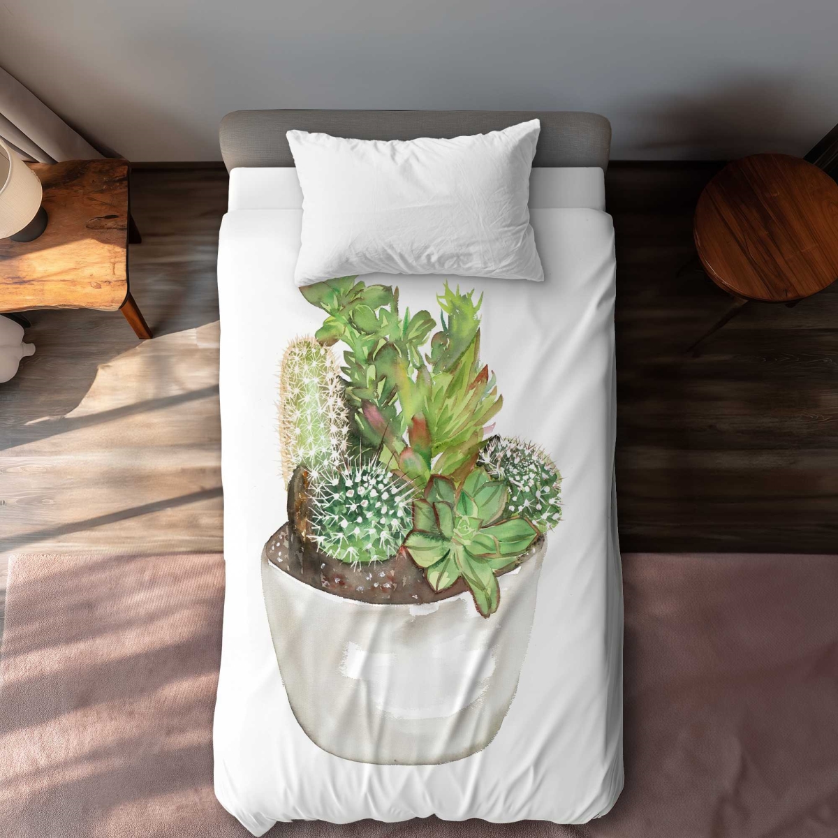 C1DCTXLWLGWILO Cactus Assortment in A Pot - Scandinavian Twin Size Extra Long Duvet Cover Decor