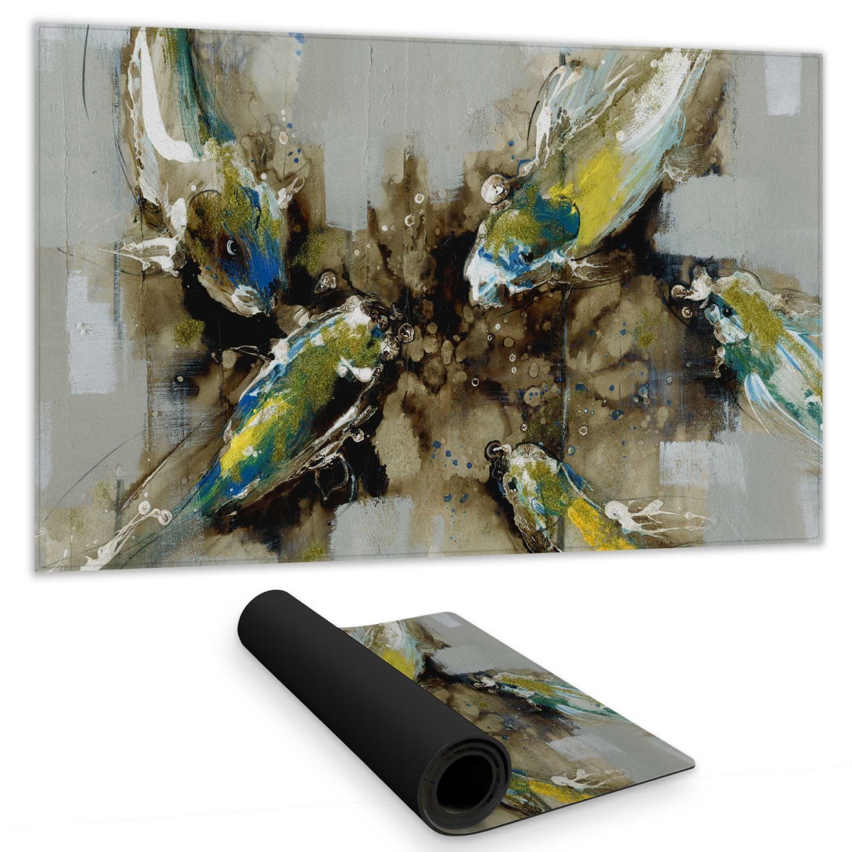 C1DM14247TAA0L 14 x 24 in. Four Abstract Koi Fishes Gaming Desk Mat - Asian Aquatic Decor