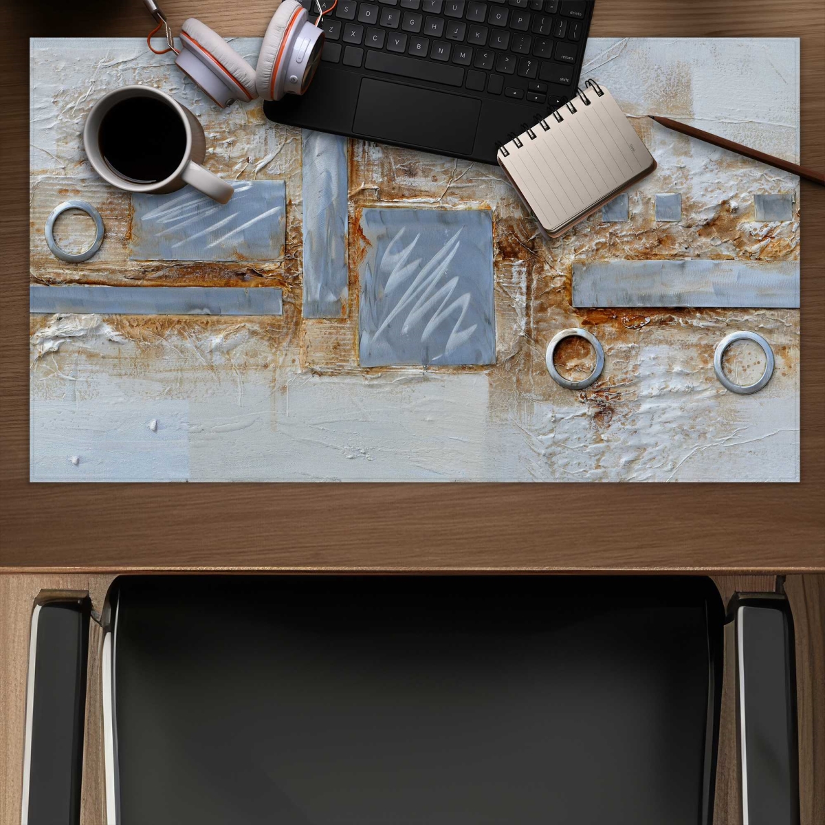 C1DM1424MSTVV4 14 x 24 in. Abstract Circles & Square Gaming Desk Mat - Industrial Decor
