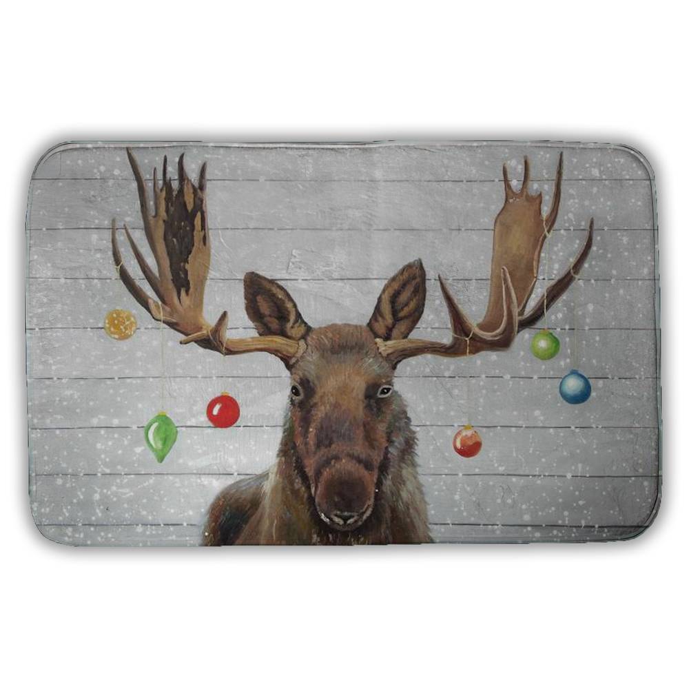 5930-2134-HO26 21 x 34 in. Moose Has Christmas Balls - Rustic Holidays Bath Mat - Decor