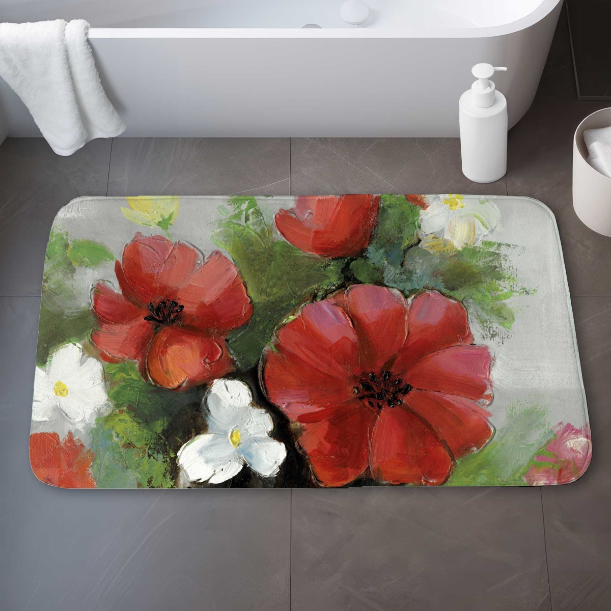 C1BM2134UCXINY 21 x 34 in. Abstract Wild Flowers Bundle - Gray Bath Mat for Home Decor
