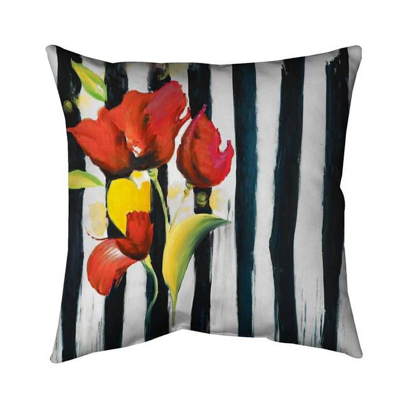 20 x 20 in. Red Flowers on Stripes-Double Sided Print Indoor Pillow
