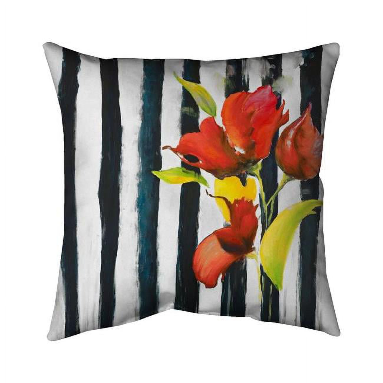 20 x 20 in. Flowers on Black & White Stripes-Double Sided Print Indoor Pillow