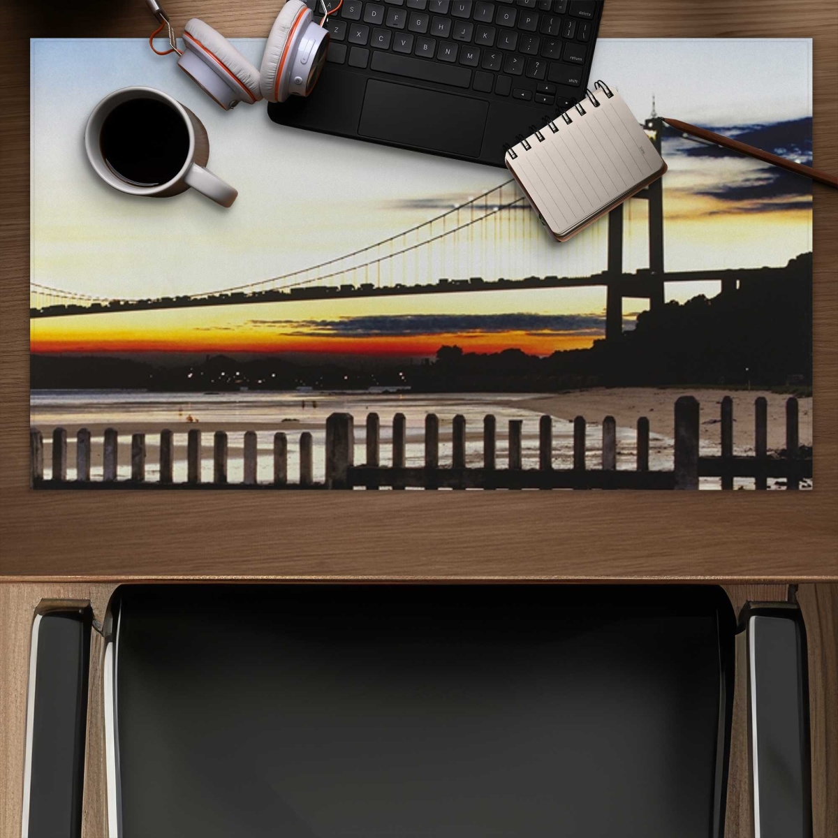 C1DM14240IHCFP 14 x 24 in. Bridge by Sunset - Blue Office Gaming Desk Mat for Home Decor