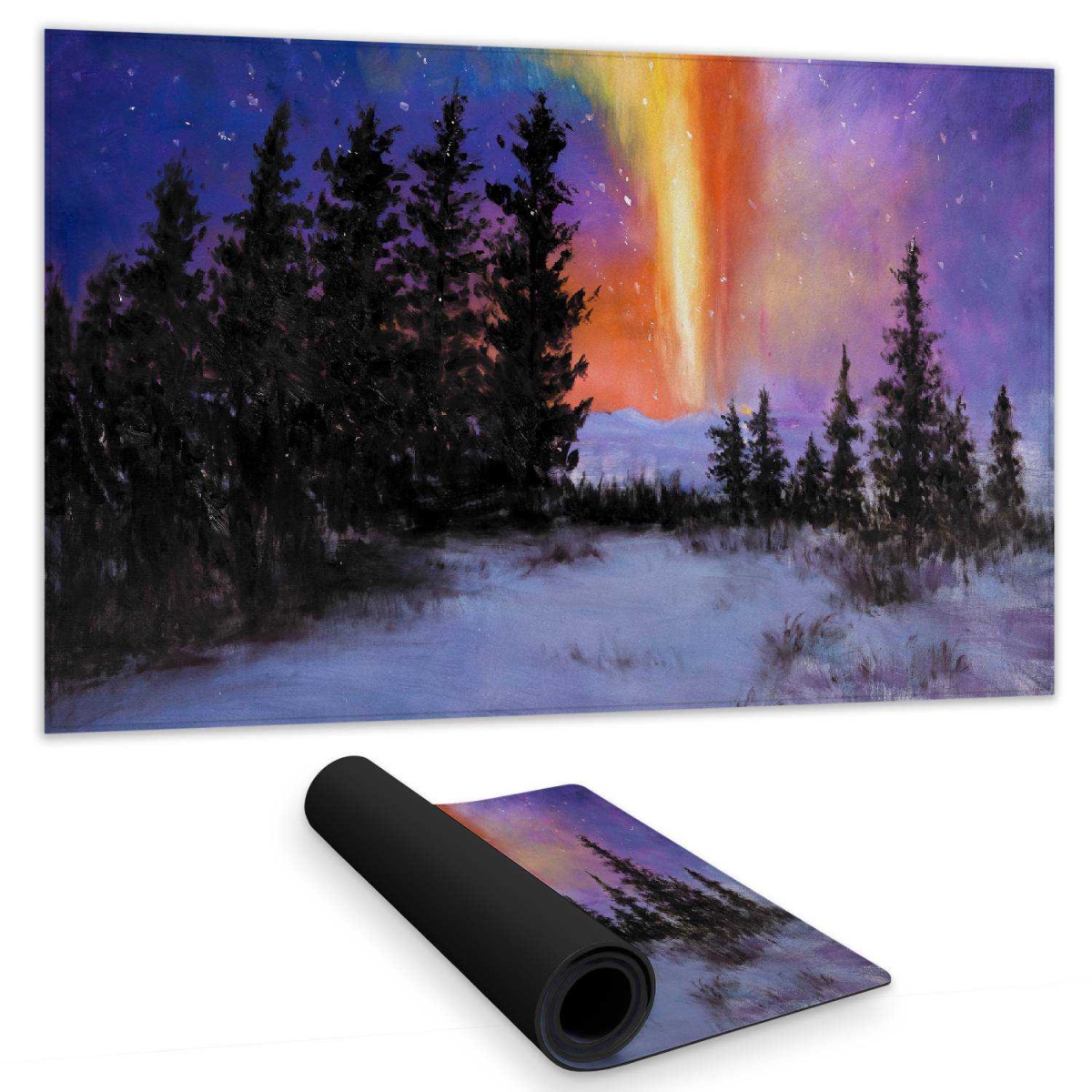 C1DM14248HUQX5 14 x 24 in. Aurora Borealis in the Forest Gaming Desk Mat - Seasons Trees
