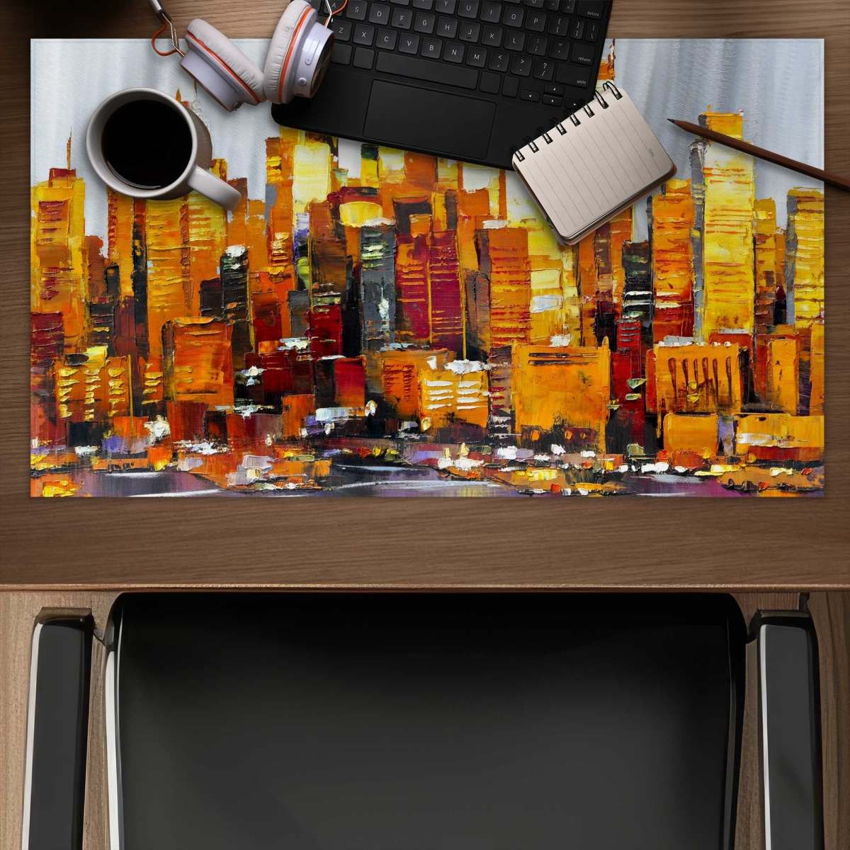 C1DM1424EZV4NO 14 x 24 in. Orange Buildings Gray Bedroom Gaming Desk Mat - Decor Essentials