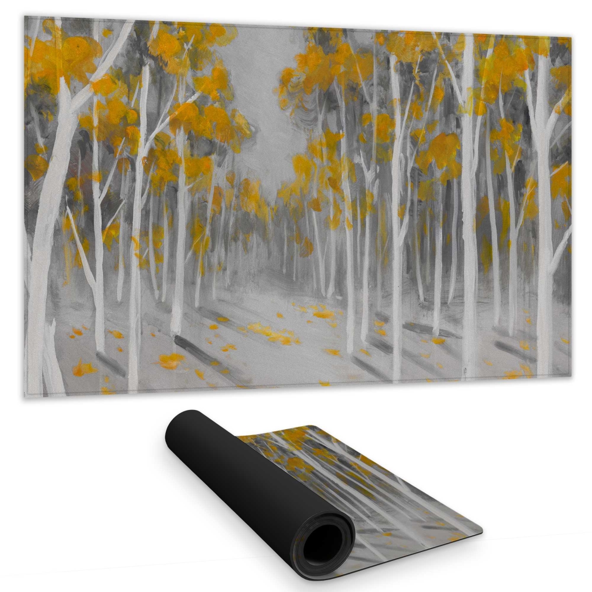 C1DM1424J5XSND 14 x 24 in. Yellow Birch Forest - Trees Yellow Gaming Desk Mat for Home Decor