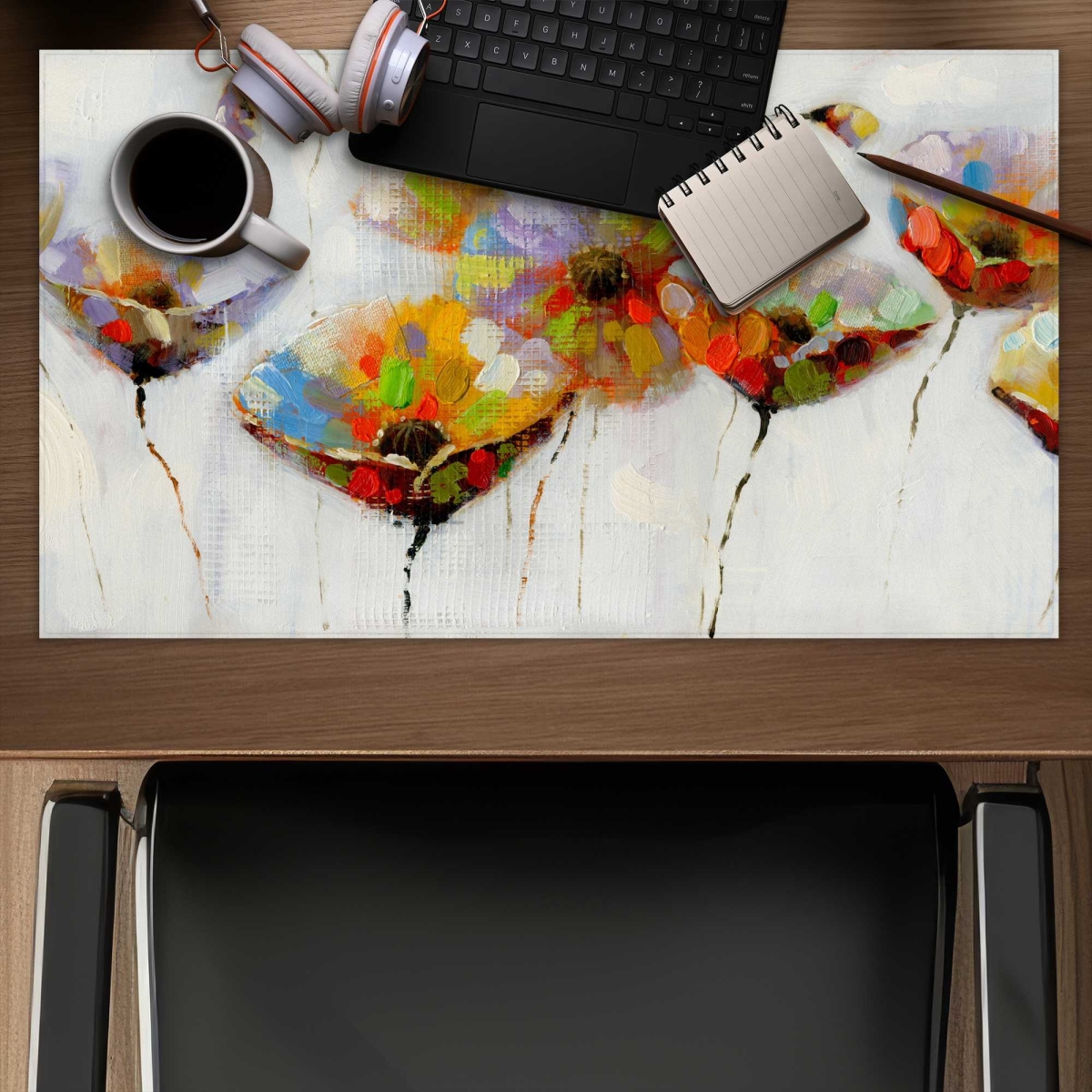 C1DM1424XIUFJA 14 x 24 in. Color Dotted Flowers Gaming Desk Mat - Gray Home Decor Mat