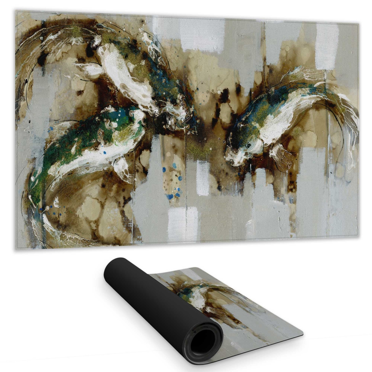 C1DM1424ZVA5HS 14 x 24 in. Three Abstract Koi Fish Gaming Desk Mat - Office Aquatic Decor