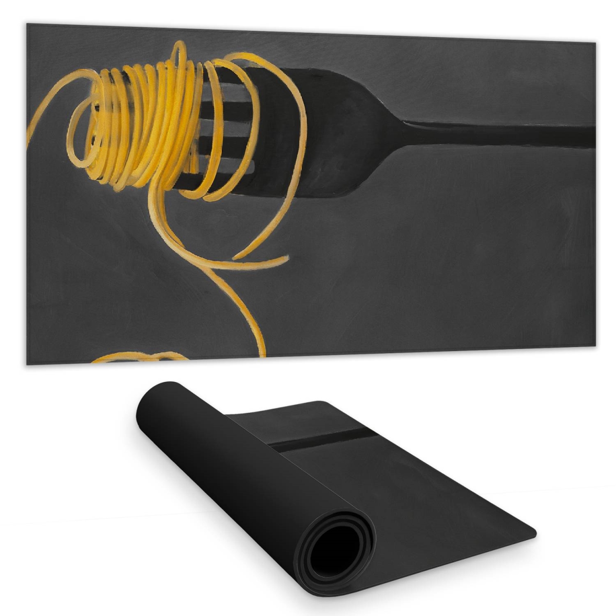 C1DM1531AORGRR 16 x 32 in. Spaghetti Pasta Around A Fork - Yellow Desk Mat