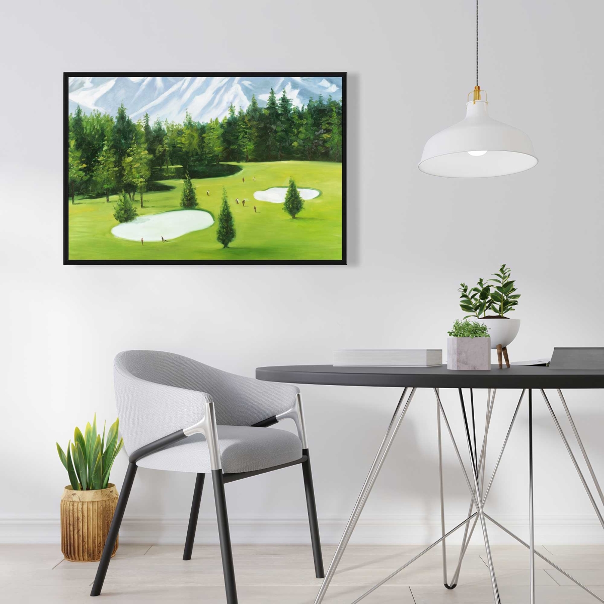 C1FC243661OYBM 24 x 36 in. Golf Course with Mountain View - Contemporary Framed Canvas