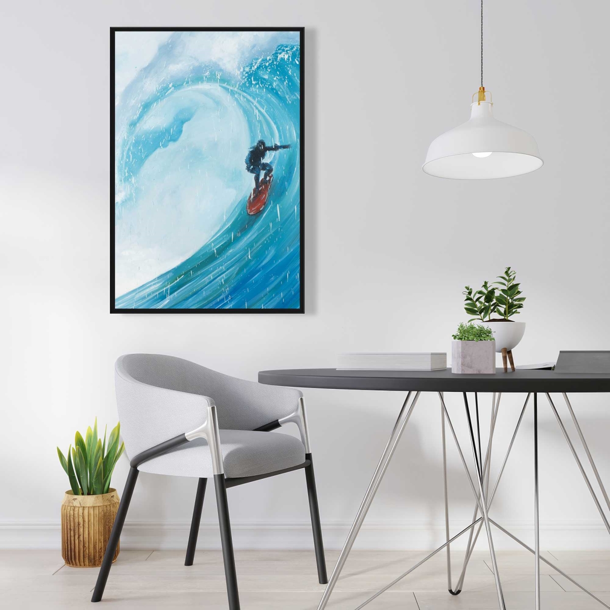 C1FC2436JNGXAX 24 x 36 in. Surfer on a Big Wave - Framed Canvas for Man Cave Decor