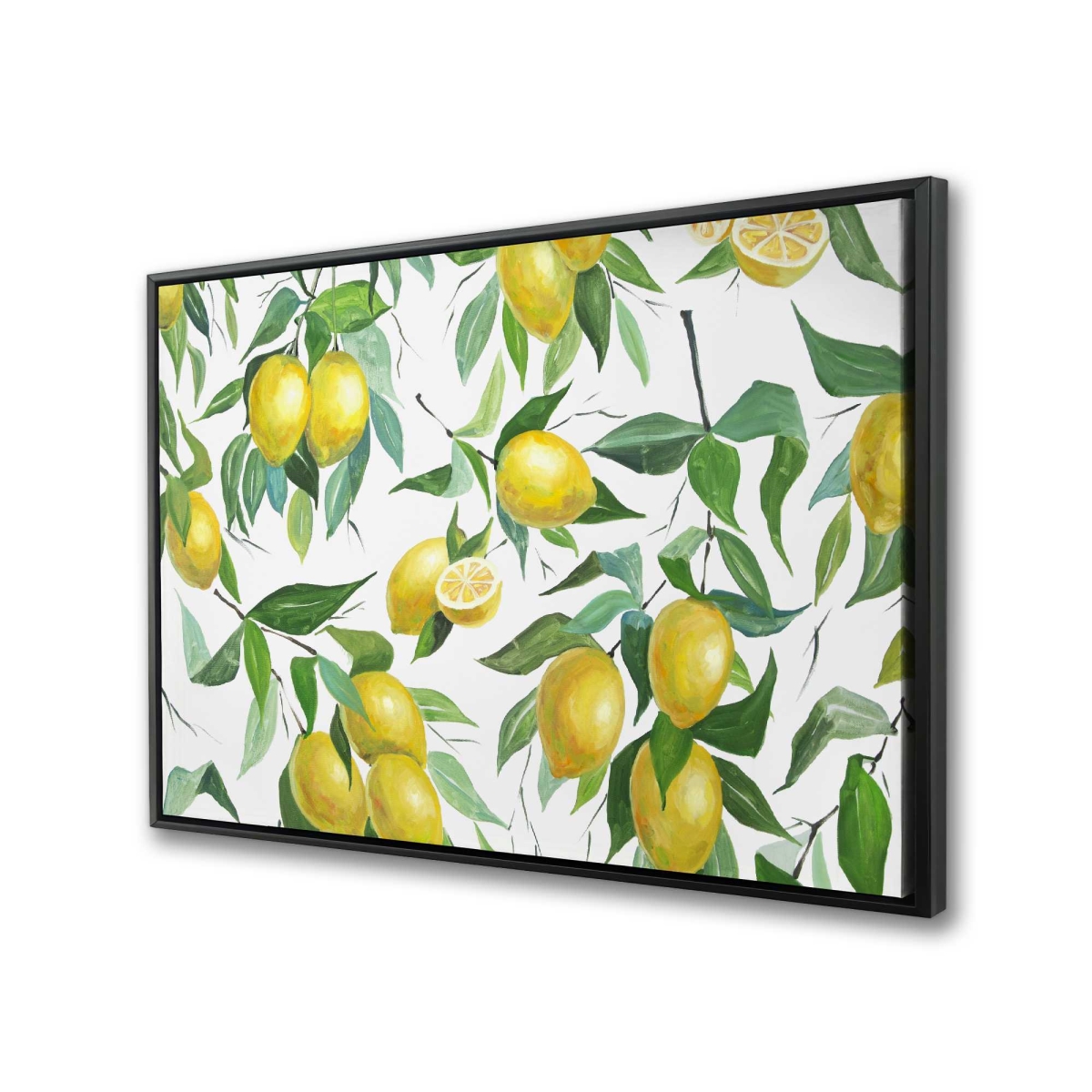 C1FC2436L71TK4 24 x 36 in. Lemon Pattern Leaves Illustrative Framed Canvas - Home Decor
