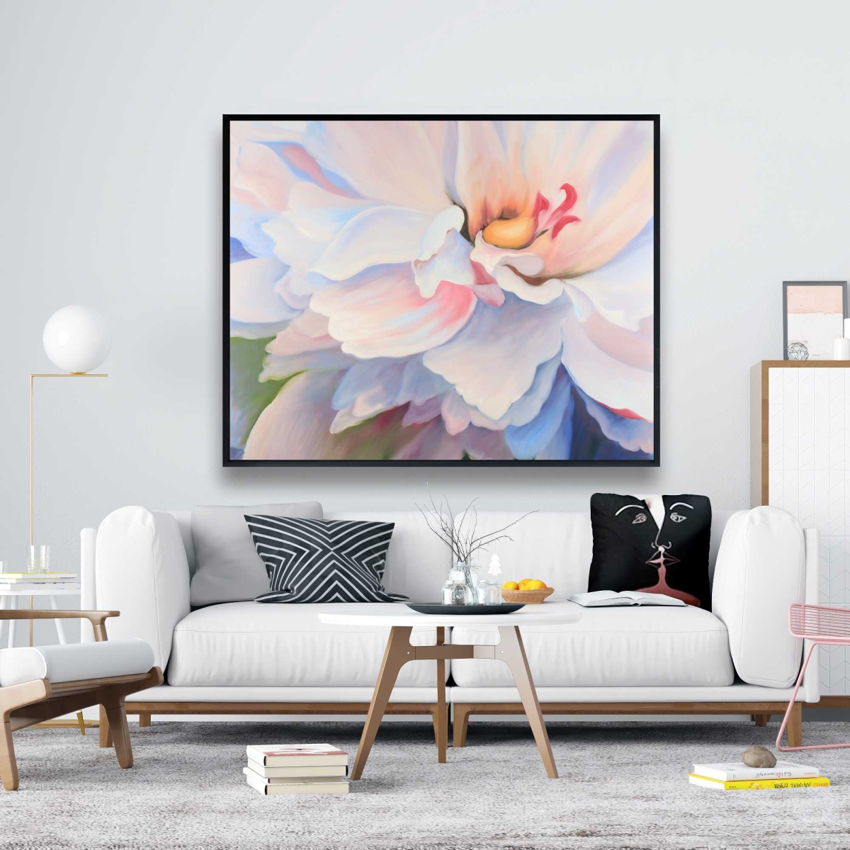 C1FC48602NZBLV 48 x 60 in. Pastel Colored Flower - Blue Botanical Framed Canvas Art