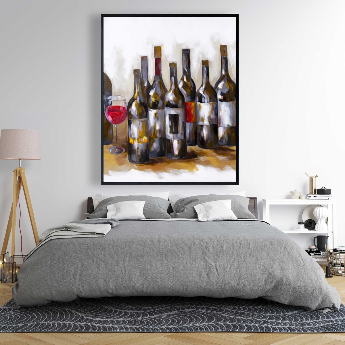 C1FC4860825ZXA 48 x 60 in. Red Wine Bottles Canvas - Contemporary Kitchen Decor
