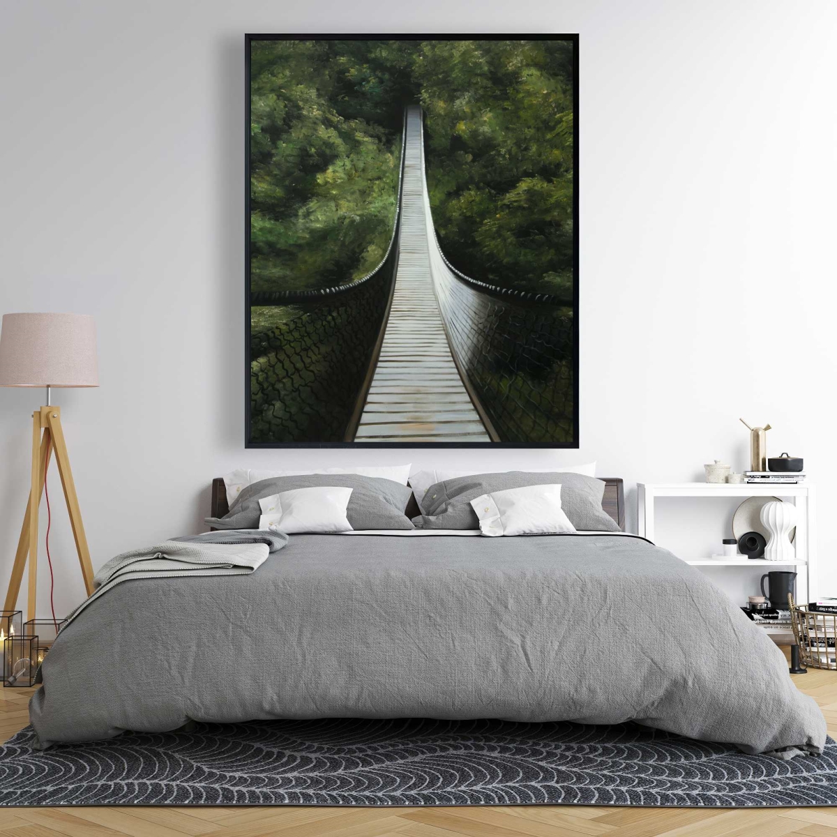 C1FC48609HYWKE 48 x 60 in. Suspended Bridge in the Forest - Framed Canvas Home Decor