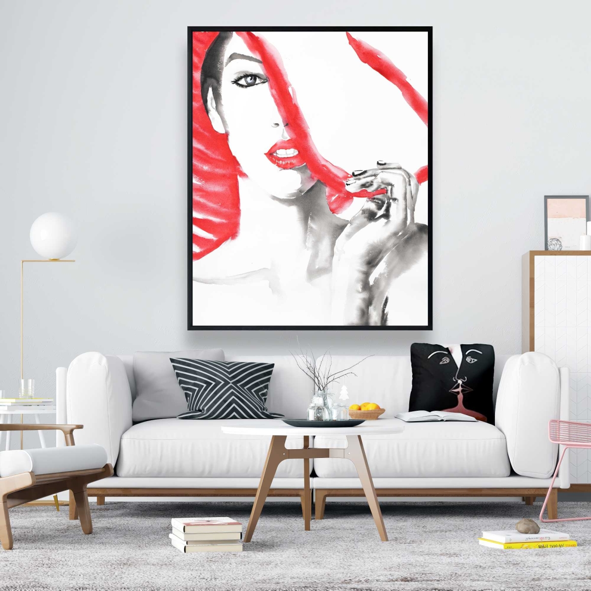 C1FC4860M97FLD 48 x 60 in. Woman with Big Hat - Bedroom Illustrative Framed Canvas Art